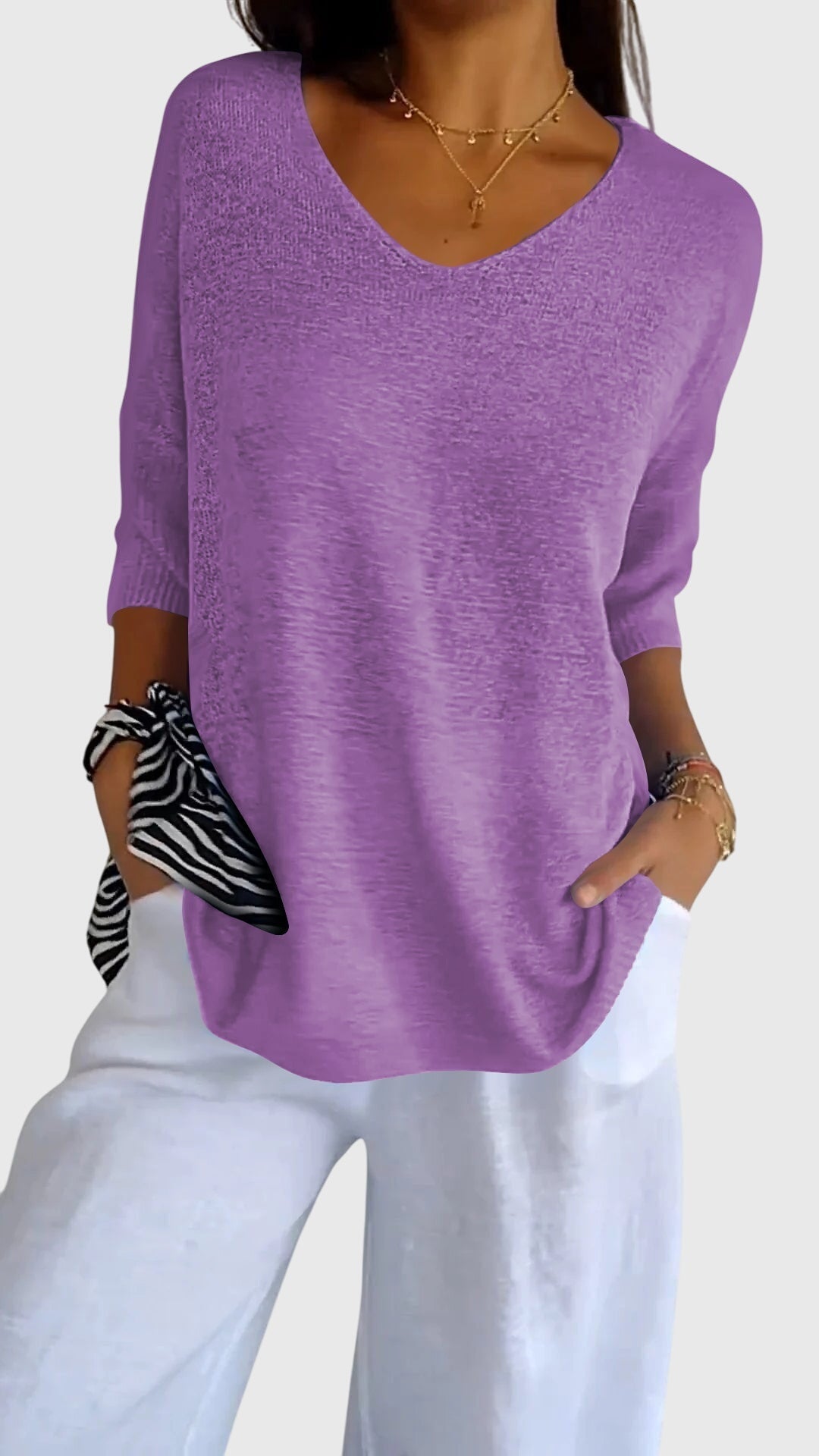 Alethea | Soft Coral Elegant V-Neck Top