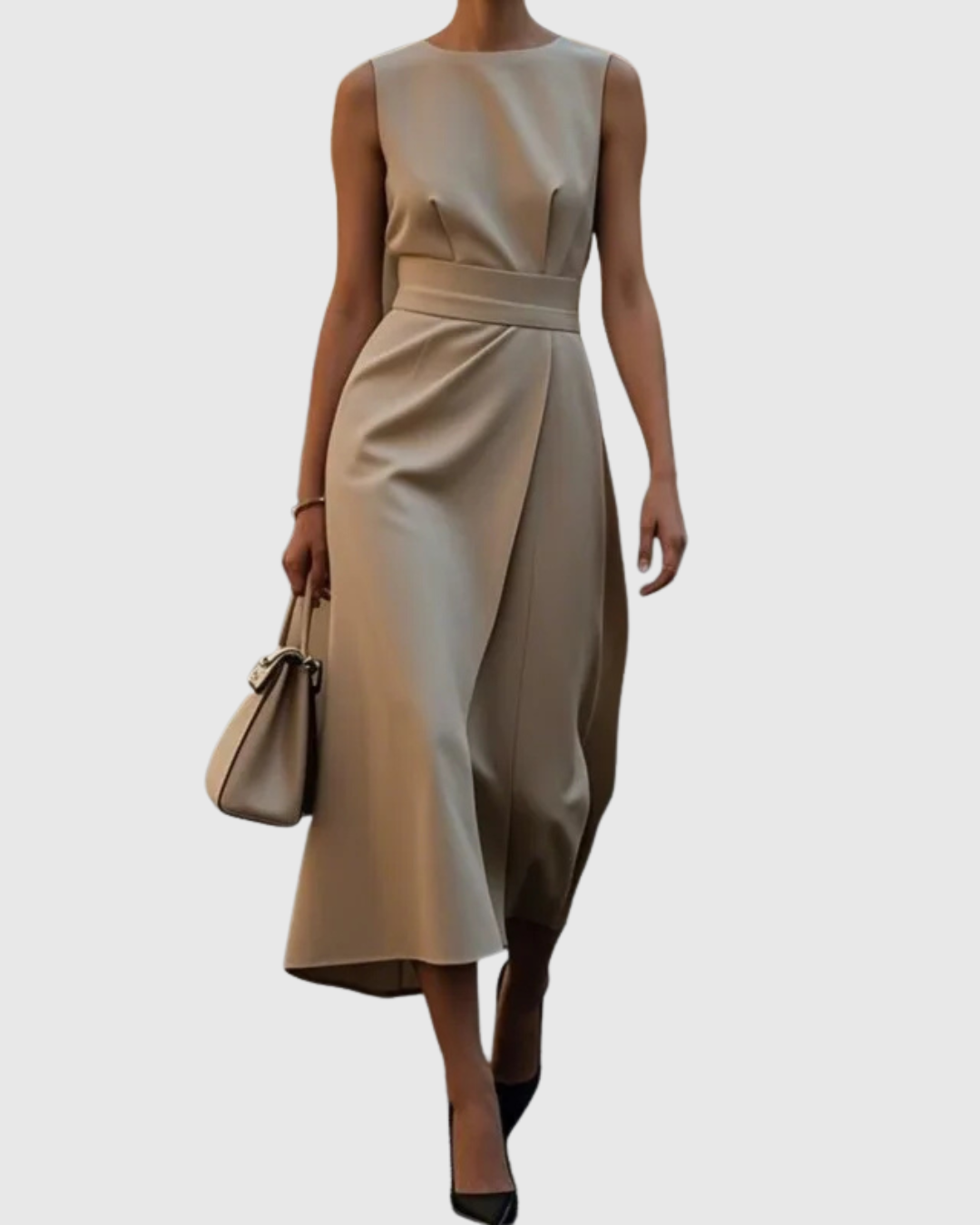Aurelia | Elegant Round Neck Dress in Burnt Orange