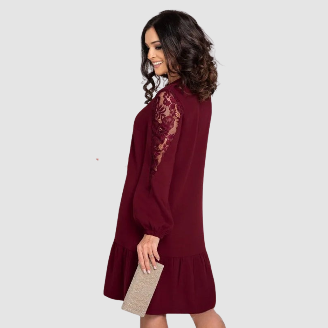 Calantha | Navy Lace-Sleeve Midi Dress