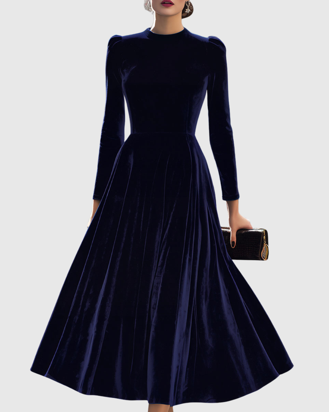 Calantha | Velvet Navy Long-Sleeve Midi Dress