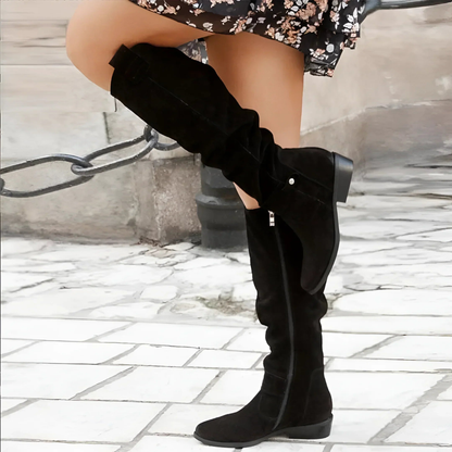 Alethea | Luxury Black Suede Knee Boots