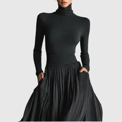 Calantha | Elegant Black High Waist Maxi Skirt Plus Shirt