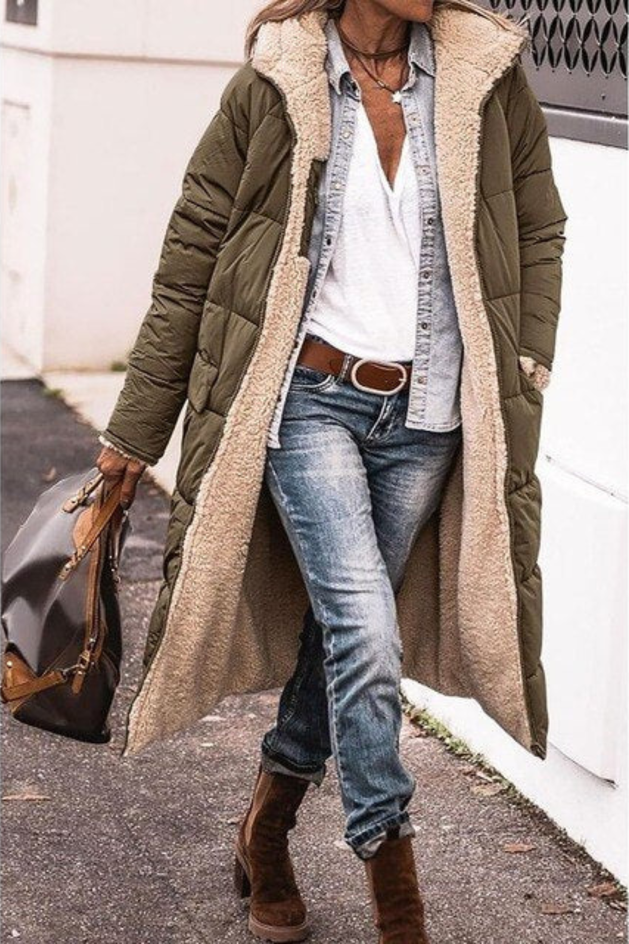 Astrid | Elegant Reversible Brown Shearling Coat