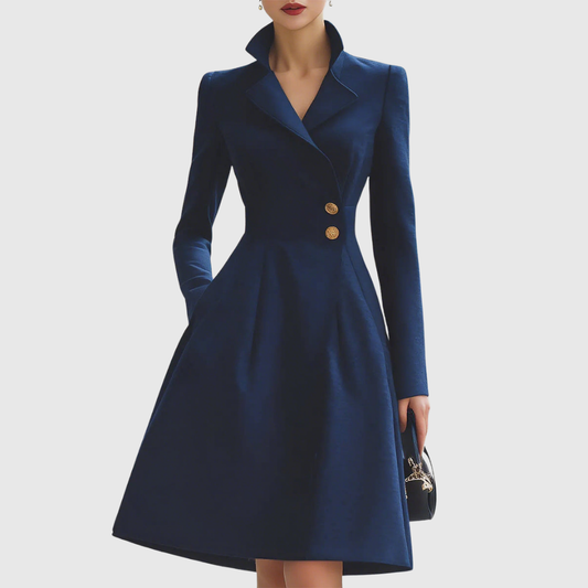 Astrid | Navy Velvet Tailored Fit Coat Dress