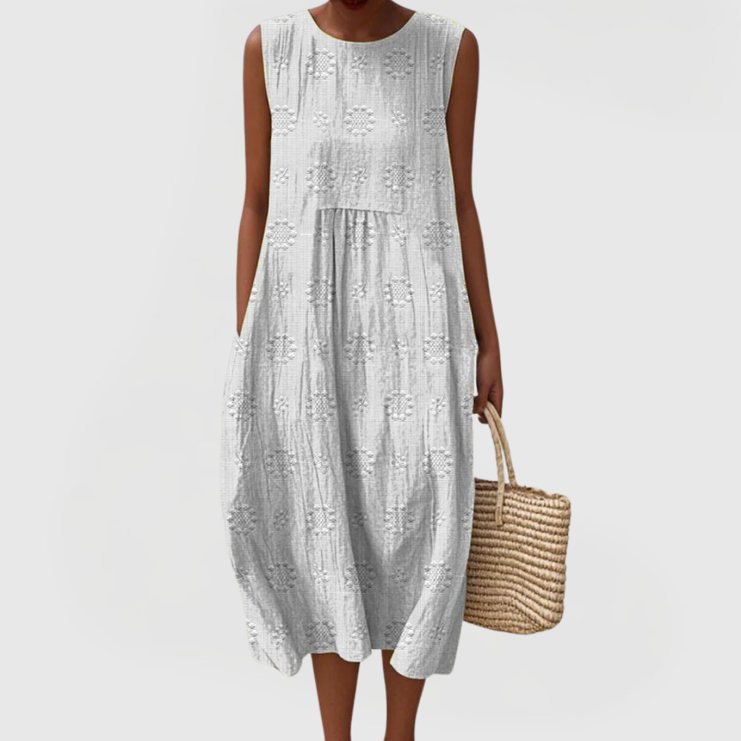 Elegant Green Linen Dress With Pockets