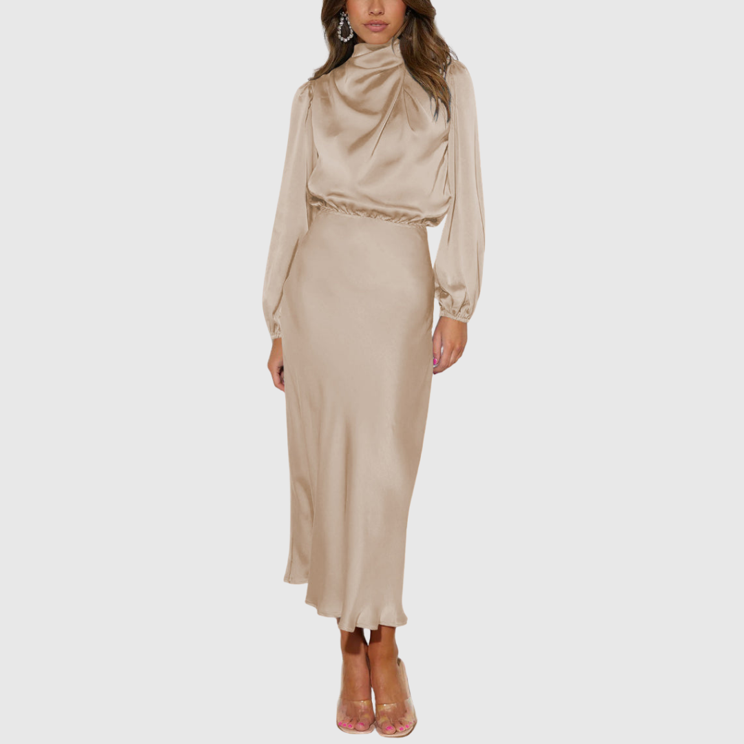 Calantha | Elegant Black Luxury Satin Maxi Dress