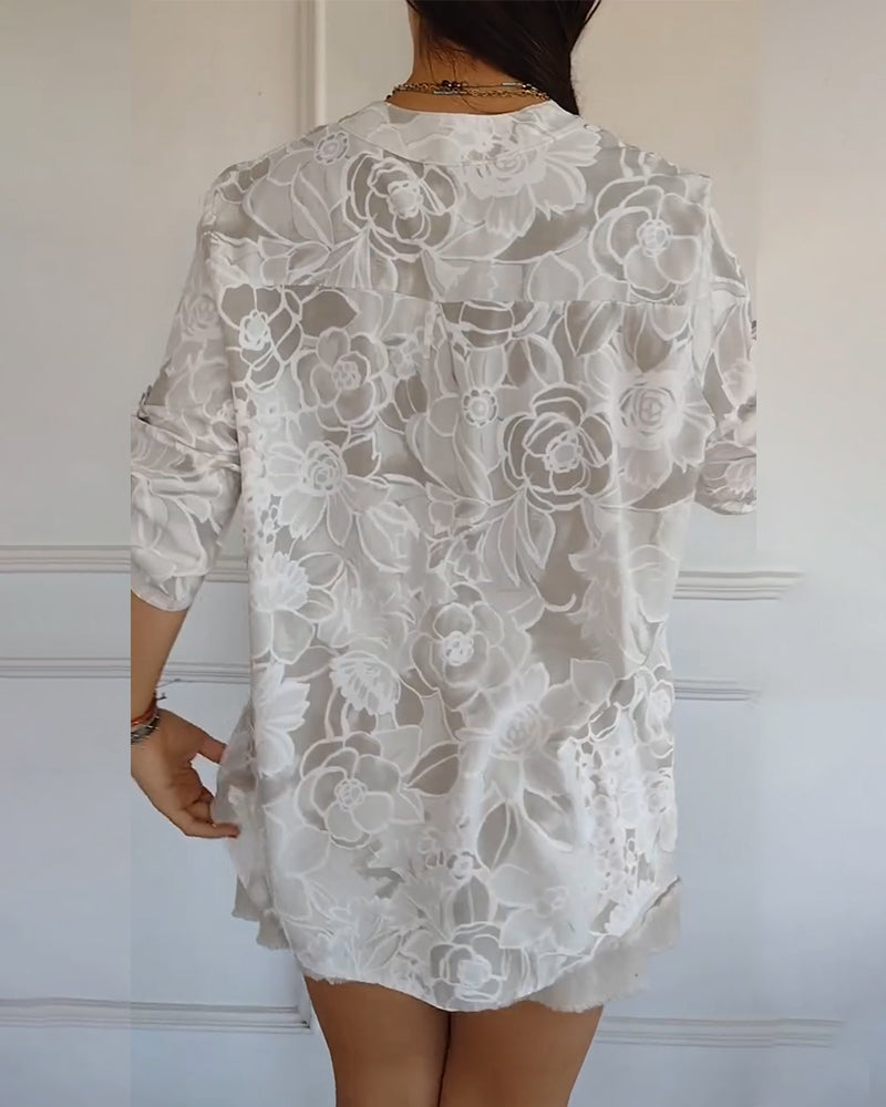 Calantha | Elegant Floral Blue Sophisticated Blouse