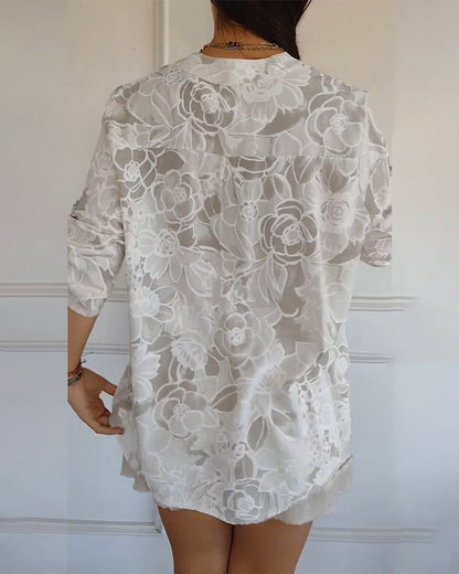 Calantha | Elegant Floral Blue Sophisticated Blouse