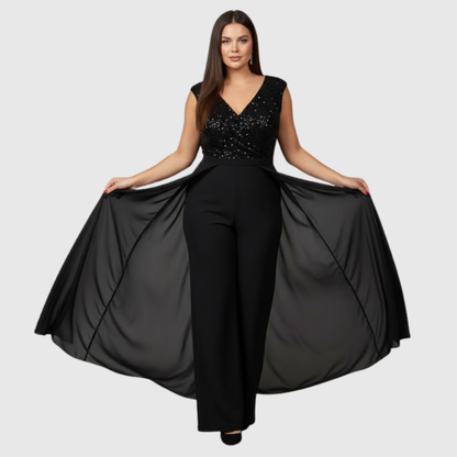 Calista | Elegant Black Sleeveless Jumpsuit Dress