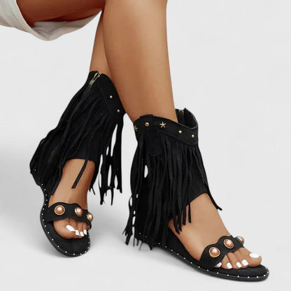 Calista | Black Fringed Elegant Sandals