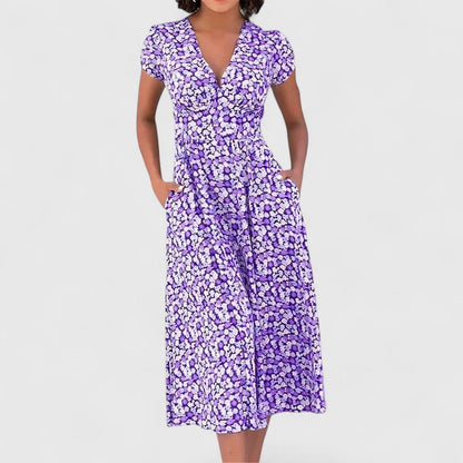 Calantha | Elegant Floral Comfortable Midi Dress