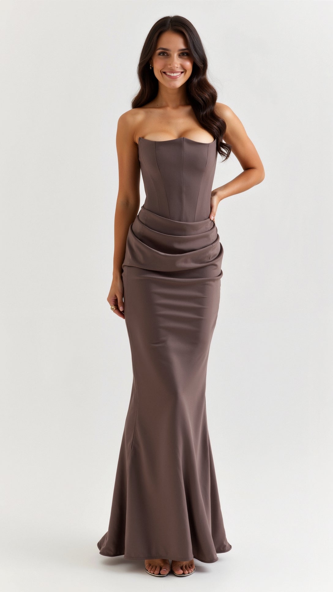 Astrid | Elegant Women's Wedding Guest Column Maxi Dress in Black Satin