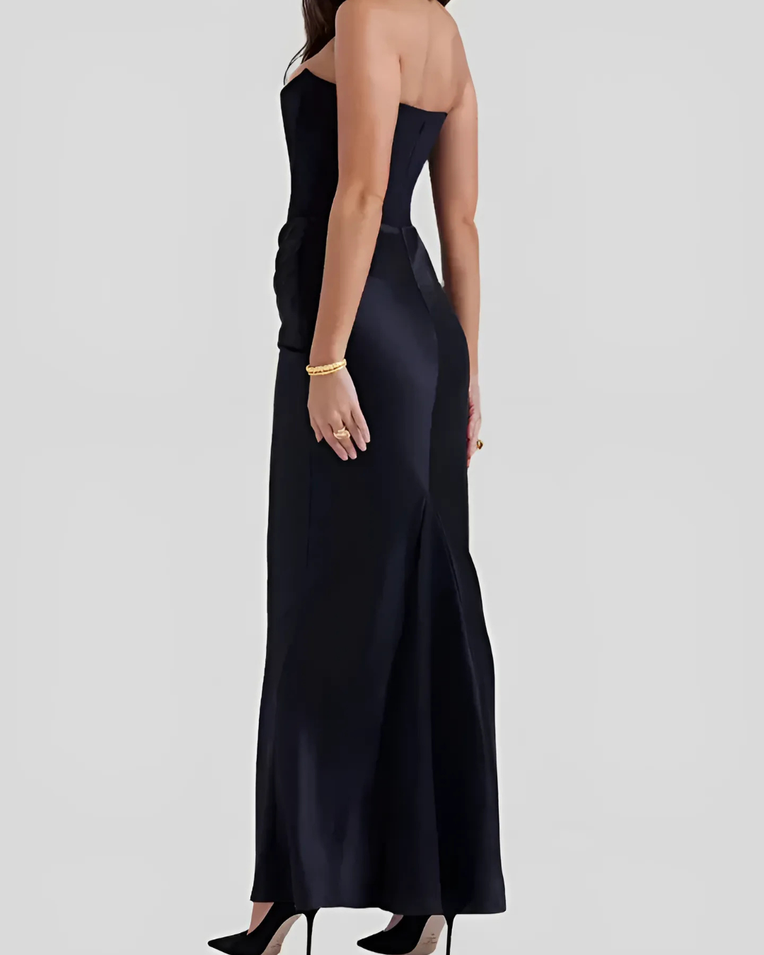 Astrid | Women’s Wedding Guest Draped Maxi Dress in Mauve Strapless Satin