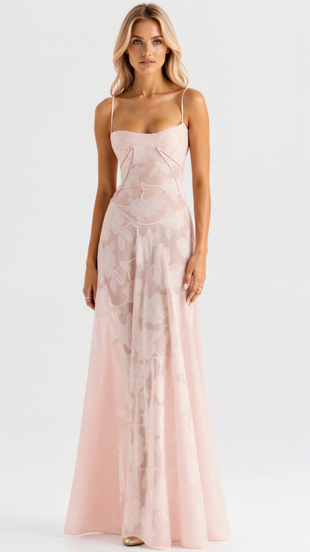 Women’s Wedding Guest Slip Maxi Dress - White Floral Lace