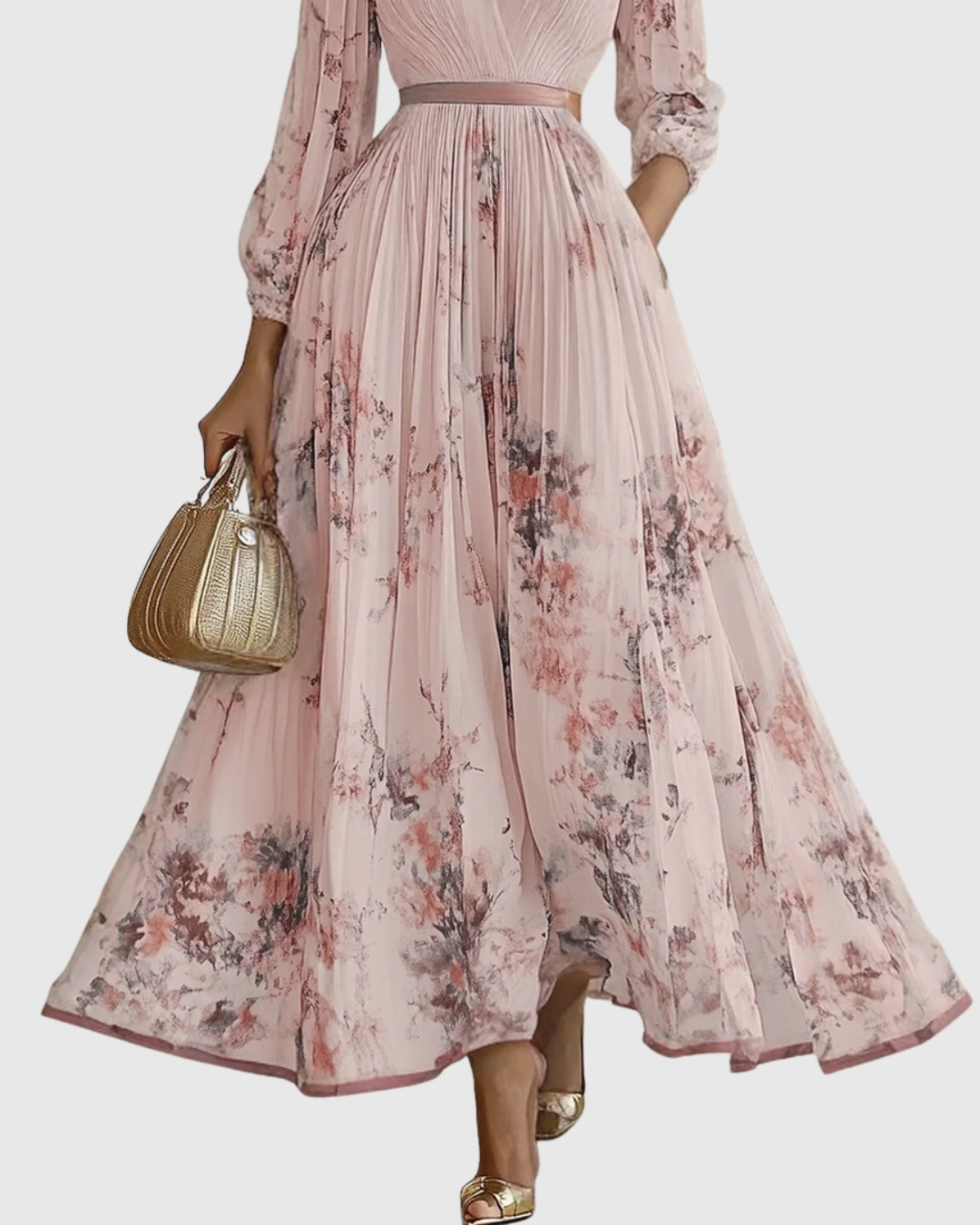 Calista | Elegant Pleated Maxi Dress in Floral White