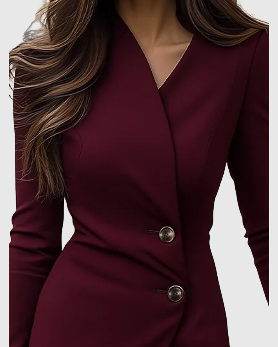 Calista | Burgundy Wrap-Style Buttoned Midi Dress in Luxe Knit