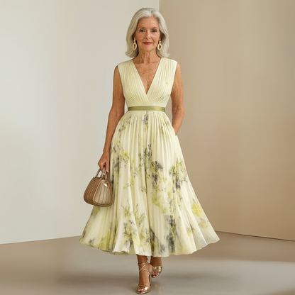 Calista | Women’s Flowy Sleeveless Summer Maxi Dress in Floral White