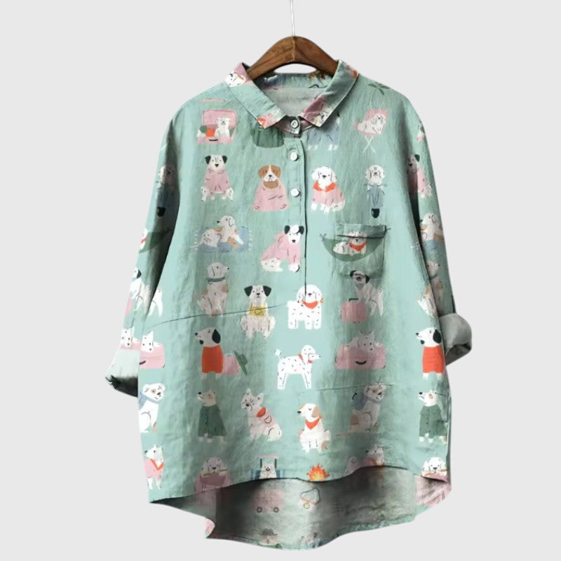 Alethea | Mint Green Dog Print Blouse