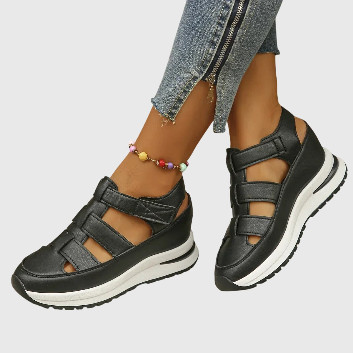Alethea | Black Strappy Orthopedic Sandals