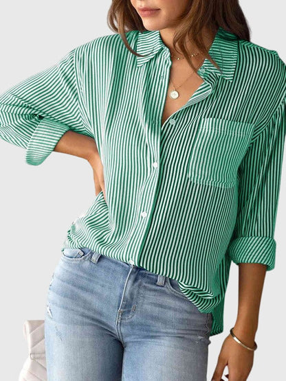 Calista | Striped Collared Neck Shirt