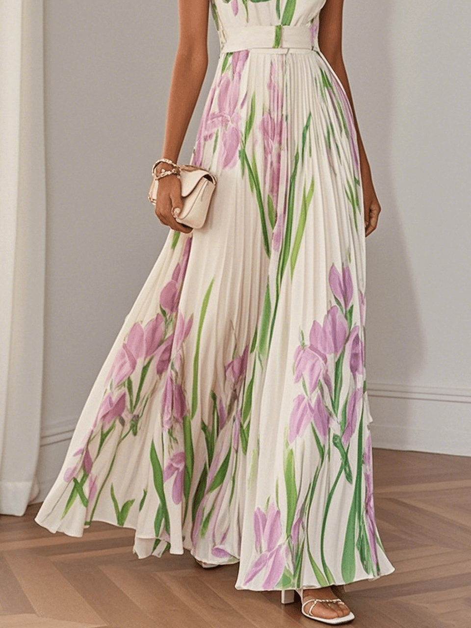 Astrid | Women’s Boho Floral Flowing A Line Dress in Soft White