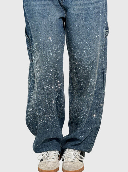 Astrid | Women’s Dark Blue Sparkle Diamond Denim Pants