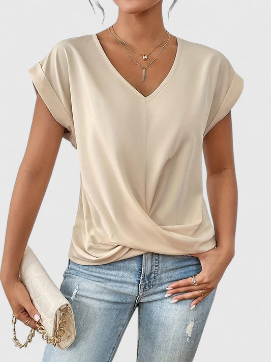 Calista | Elegant Beige Comfortable V-Neck Top