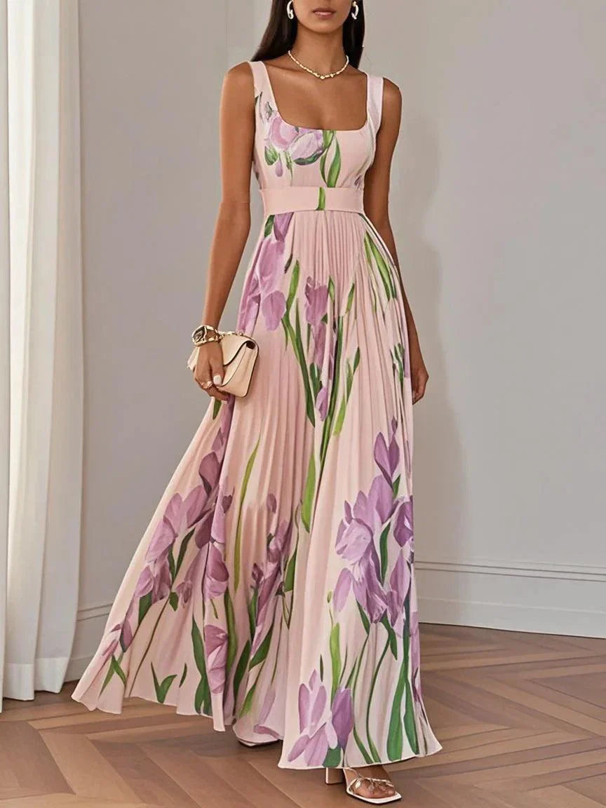 Astrid | Women’s Boho Floral Flowing A Line Dress in Soft White