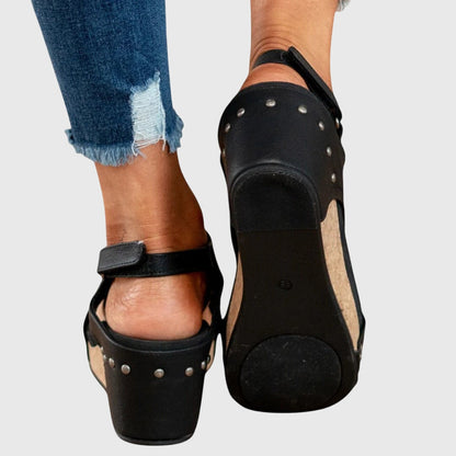 Calista | Beige Suede Orthotic Wedge Sandals