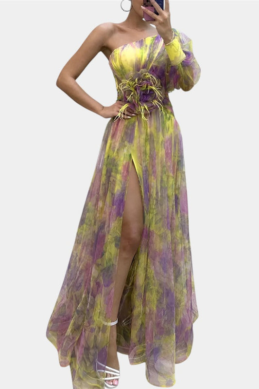 Calantha | Elegant Maxi Dress in Tie-Dye Silk