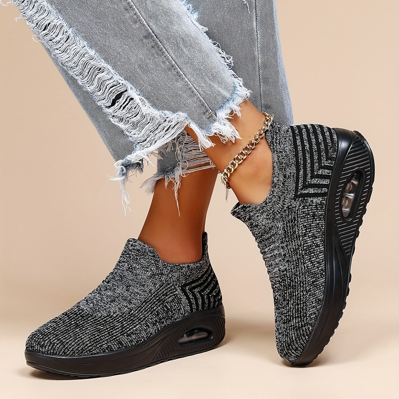 Alethea | Grey Knit Air Cushion Shoes