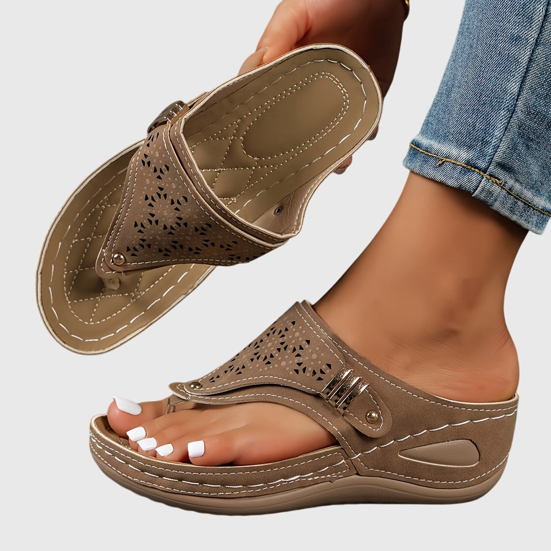 Calista | Beige Cutout Comfortable Sandals