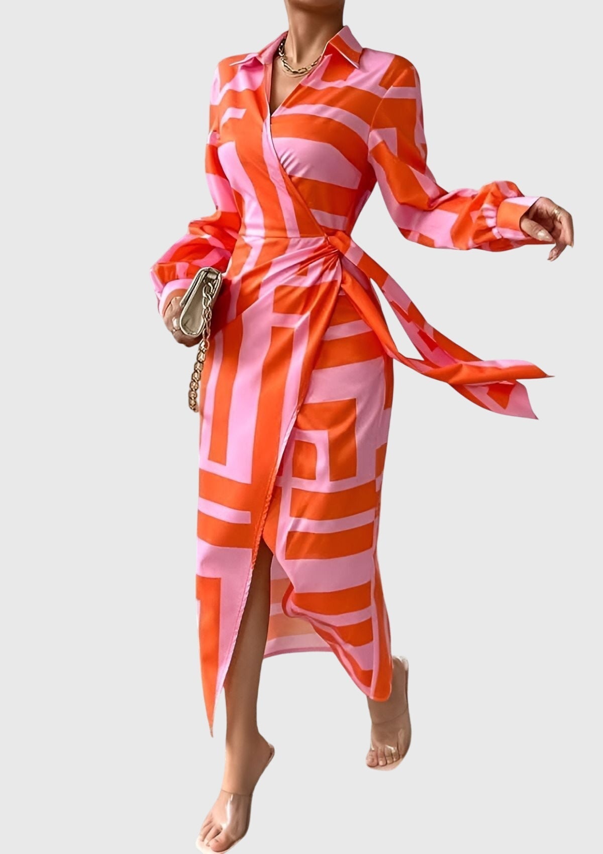 Alethea | Vibrant Satin Elegant Wrap Dress With Print