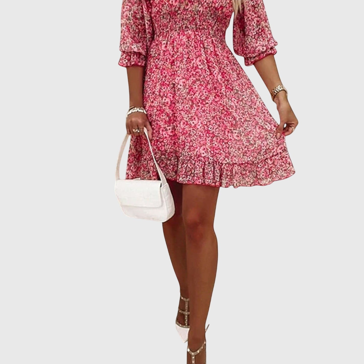 Calista | Blue Floral Puff Sleeve Dress