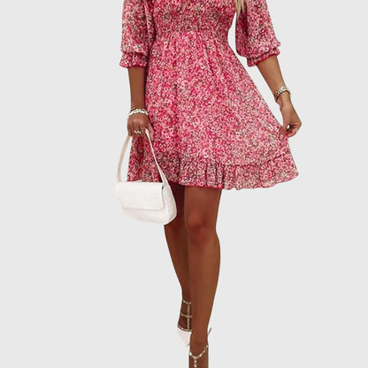 Calista | Blue Floral Puff Sleeve Dress