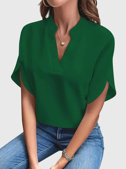 Calantha | Luxury White Soft And Elegant V-Neck Shirt