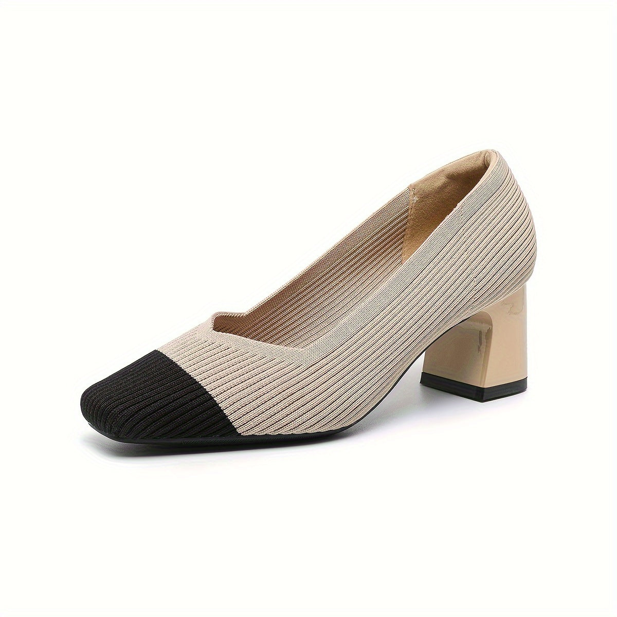 Calantha | Beige Ribbed Orthopedic Heels