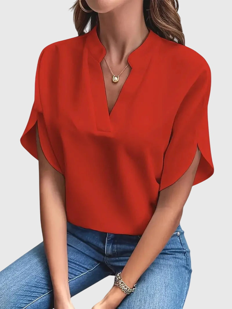 Calantha | Luxury White Soft And Elegant V-Neck Shirt