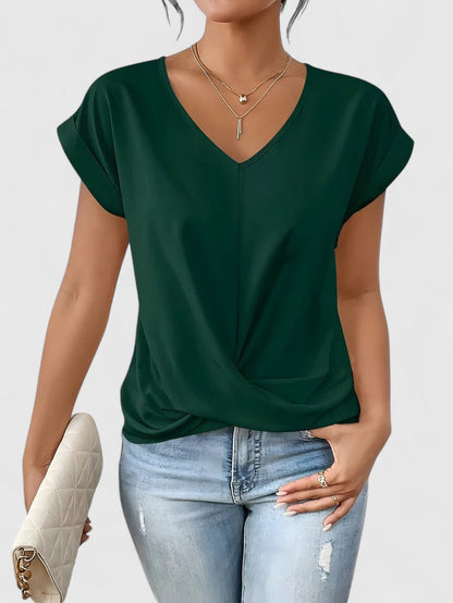 Calista | Elegant Beige Comfortable V-Neck Top