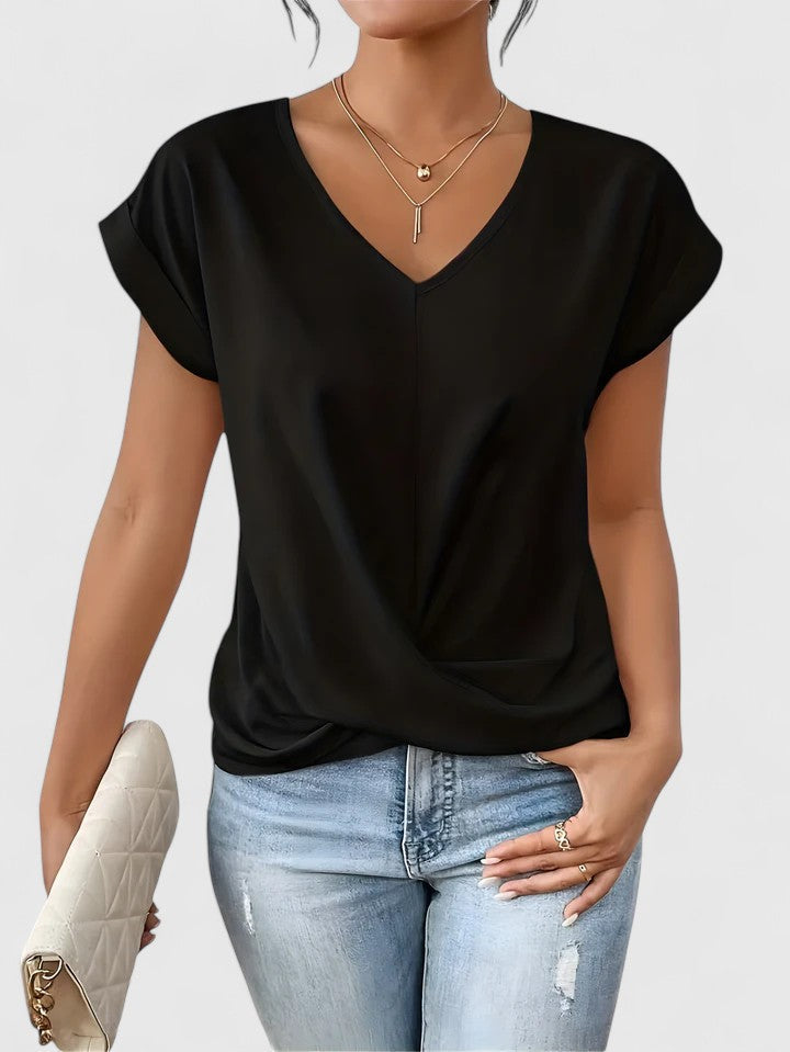 Calista | Elegant Beige Comfortable V-Neck Top