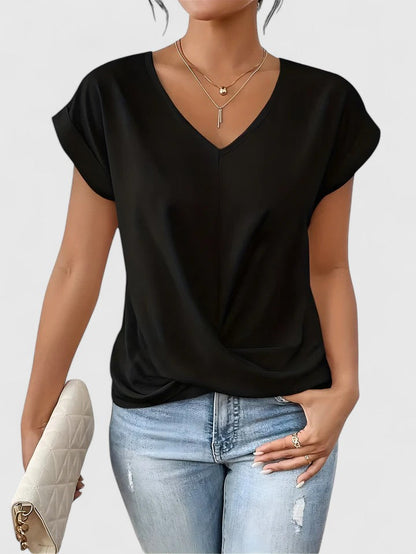 Calista | Elegant Beige Comfortable V-Neck Top