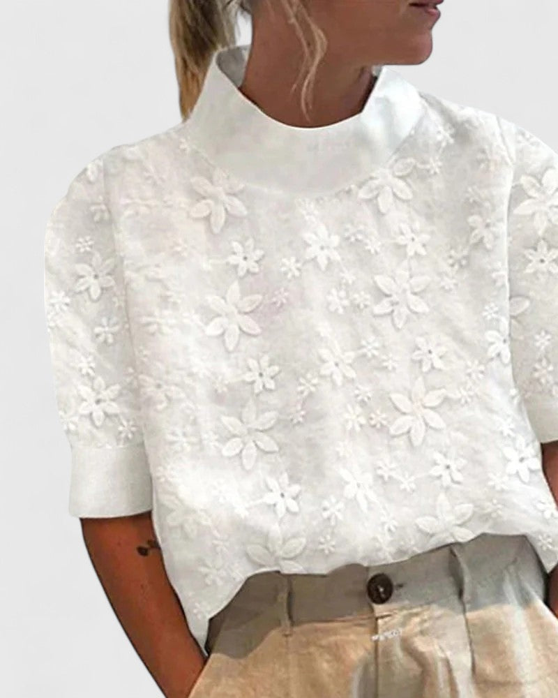 Calista | Elegant White Blouse With Stand Collar