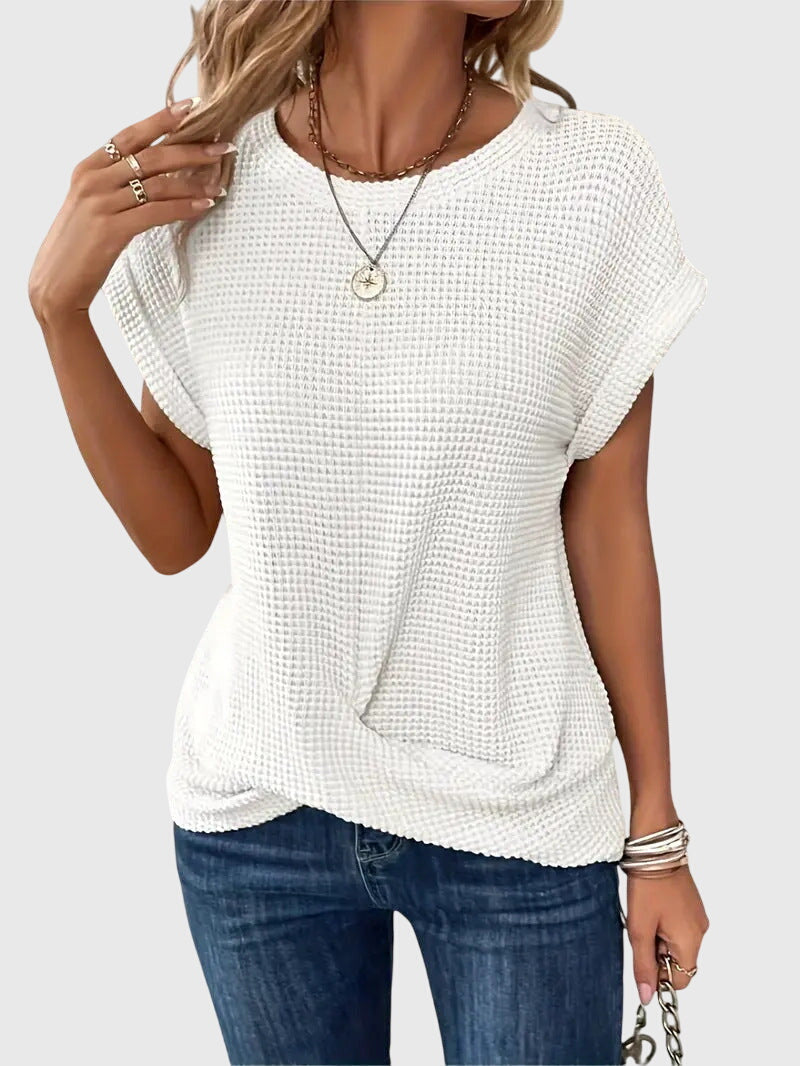 Aria | Elegant Burnt Orange Blouse with Crew Neck