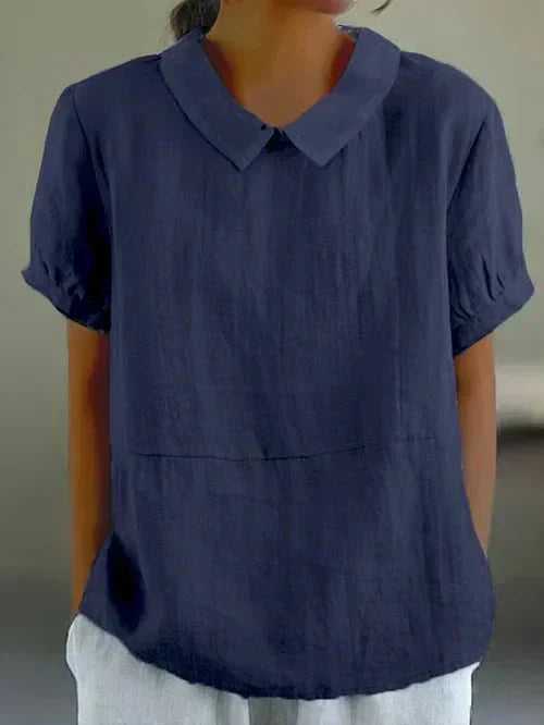 Alethea | Light Blue Women's Linen Peter Pan Collar Blouse