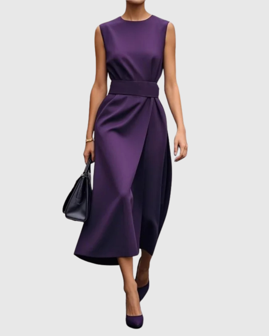 Aurelia | Elegant Round Neck Dress in Burnt Orange