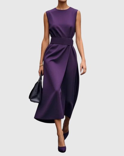 Aurelia | Elegant Round Neck Dress in Burnt Orange