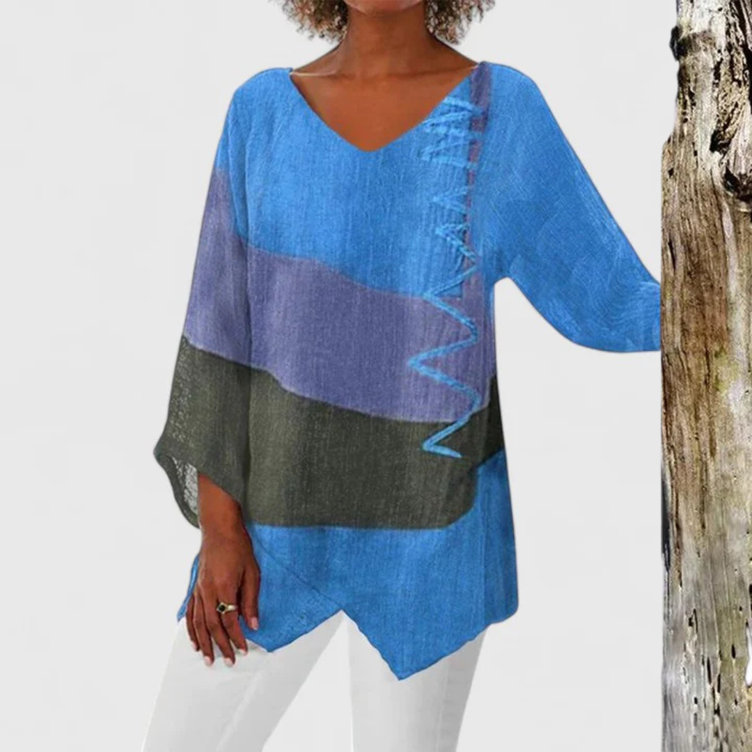 Calista | Red Colorblock Sophisticated V-Neck Tunic