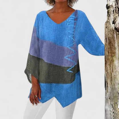 Calista | Red Colorblock Sophisticated V-Neck Tunic