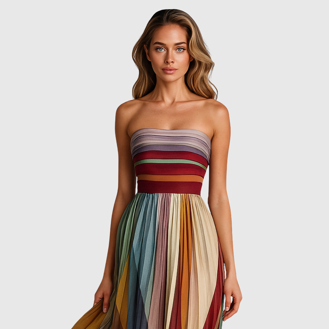 Calantha | Multicolored Strapless Chic Long Dress With Elegant Details