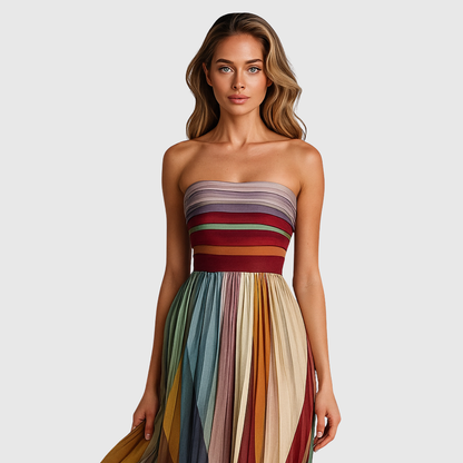Calantha | Multicolored Strapless Chic Long Dress With Elegant Details